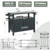 Grill Carts Outdoor Storage Cabinet with Wheels, Metal Outdoor Grill Table Kitchen Dining Table Cooking Prep BBQ Table for Patio, Kitchen Island, Home