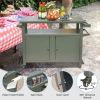 Grill Carts Outdoor Storage Cabinet with Wheels, Metal Outdoor Grill Table Kitchen Dining Table Cooking Prep BBQ Table for Patio, Kitchen Island, Home