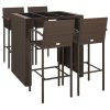 5 Piece Patio Bar Set Brown Poly Rattan