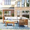 GO Wood Structure Outdoor Sofa Set with beige Cushions Exotic design Water-resistant and UV Protected texture High quality acacia wood Strong Metal Ac