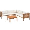 GO Wood Structure Outdoor Sofa Set with beige Cushions Exotic design Water-resistant and UV Protected texture High quality acacia wood Strong Metal Ac
