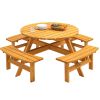 8 Person Wooden Picnic Table, Outdoor Camping Dining Table with Seat, Garden, DIY w/ 4 Built-in Benches, 2220lb Capacity - Natural