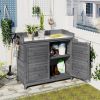 Outdoor 39" Potting Bench Table; Rustic Garden Wood Workstation Storage Cabinet Garden Shed with 2-Tier Shelves and Side Hook