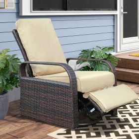 Outdoor Patio Rattan Wicker Swivel Recliner Chair;  Adjustable Reclining Chair 360¬∞ Rotating with Water Resistant Cushions (Color: Khaki)