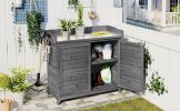 Outdoor 39" Potting Bench Table; Rustic Garden Wood Workstation Storage Cabinet Garden Shed with 2-Tier Shelves and Side Hook