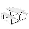 All Weather Outdoor Picnic Table Bench Set with Metal Base Wood