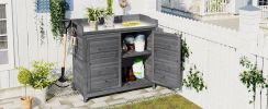 Outdoor 39" Potting Bench Table; Rustic Garden Wood Workstation Storage Cabinet Garden Shed with 2-Tier Shelves and Side Hook